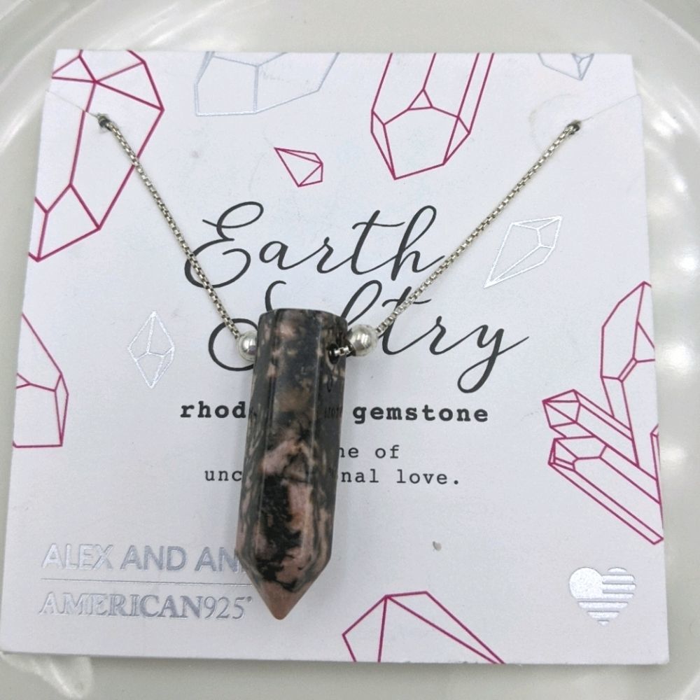 Alex and Ani Sterling Silver Rhodonite Necklace NWT Card